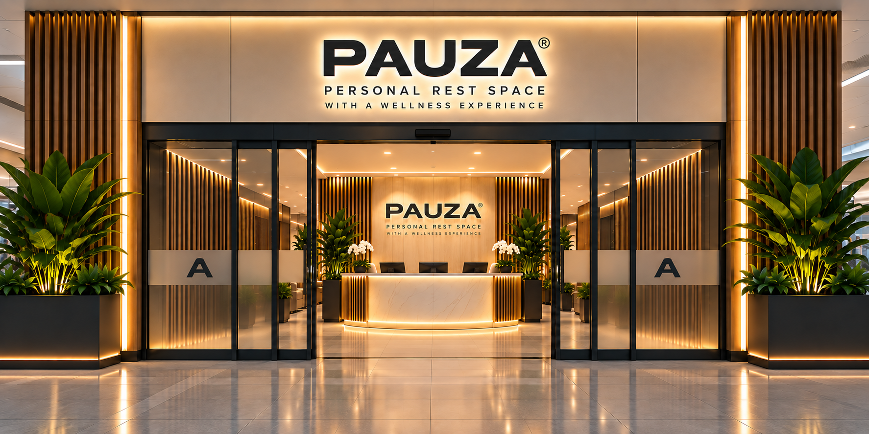 Concepto exterior de PAUZA dentro de una terminal aeroportuaria